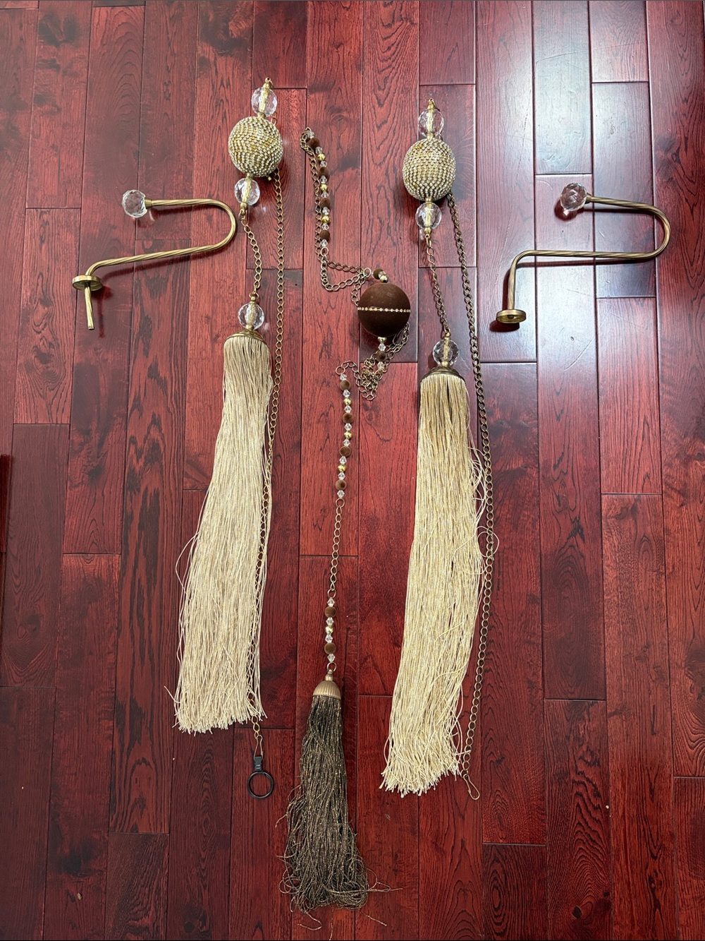Decorative Curtain Tassel Tiebacks in Cream and Gold - Set of 3